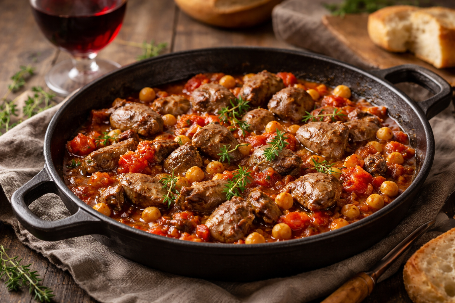 Kyllingelever med tomat og kikærter