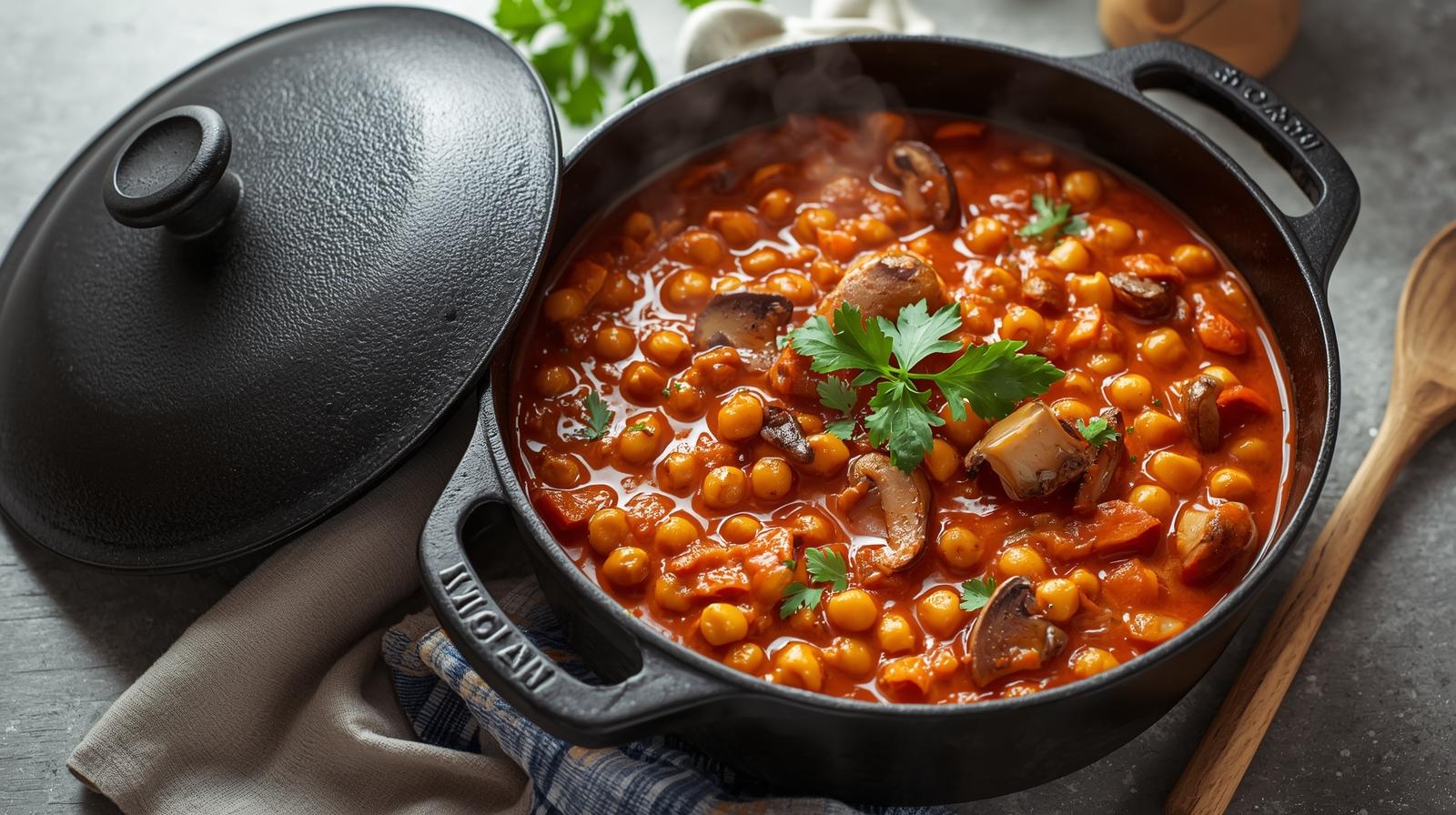 Vegansk paprikagryde med svampe og kikærter